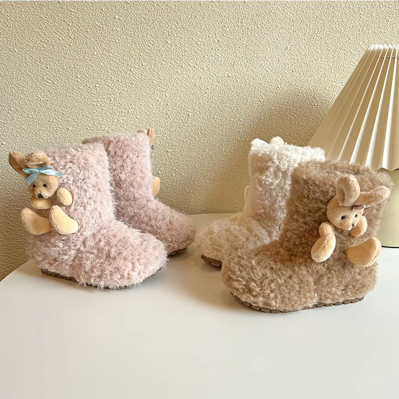 

2025 Winter New Children Cotton Boots for Girls Fashion Korean Style Soft Bottom Anti-slippery Versatile Princess Cute Shoes