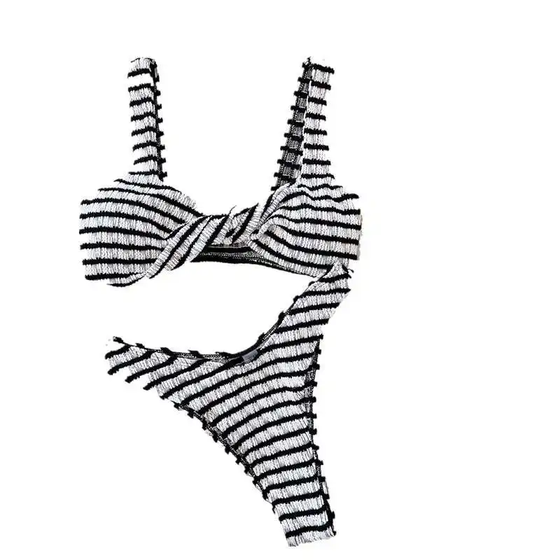 Wholesale Women's Summer Sexy Bikini Set Two Pieces Strip Swimwear Low Cut Triangle Sweet Beachwear Bathingsuit