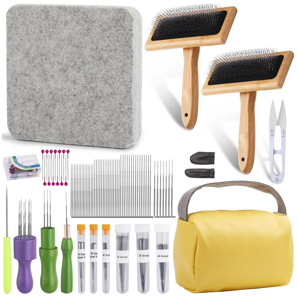 

Zxiixz 72Pcs Needle Felting Kit with Hand Carders Needle Felting with Needle Finger Protector for DIY Felting Wool Projects