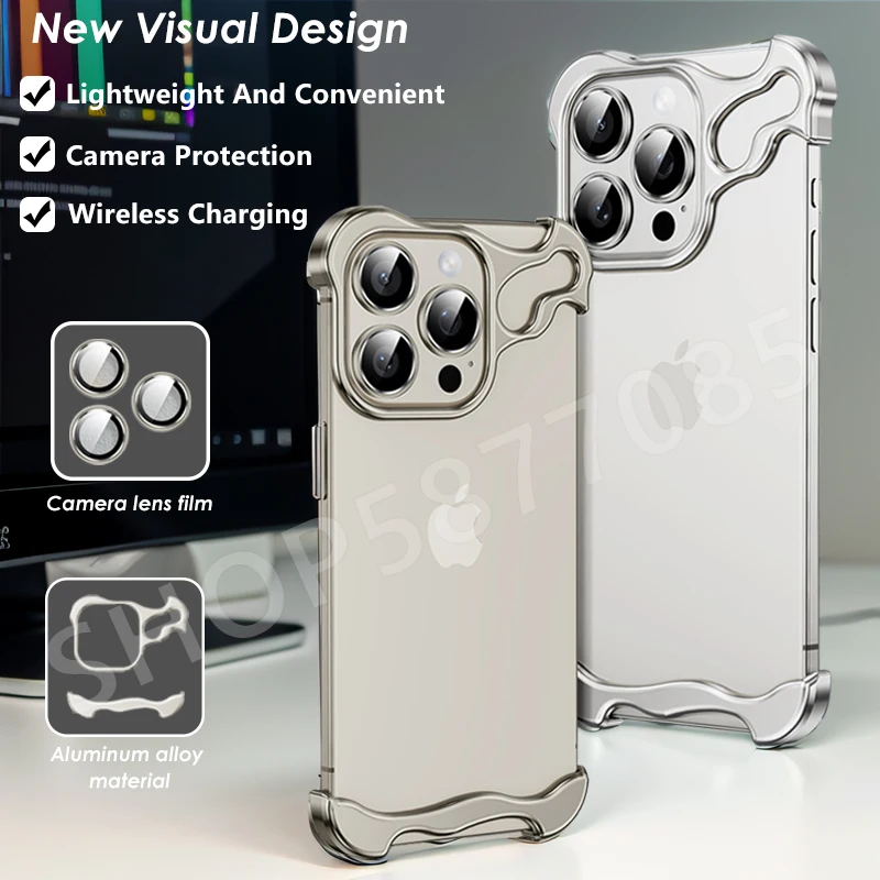 

Роскошный бампер Alien из титанового сплава, чехол для телефона iPhone 15, 14 Plus, 13, 12 Pro Max, защитная пленка с металлическими линзами, угловые накладки, чехол
