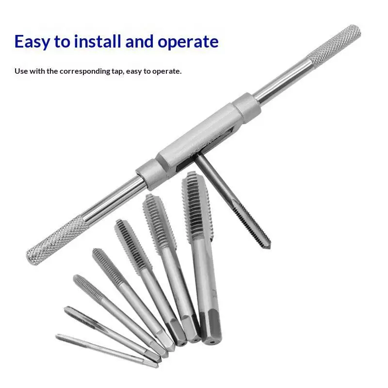 ~7 In 1 Tap M3 M12 Bearing Steel Taper Hand Spiral Point Straight Fluted Metric Screw Thread Hand Tool Metric Plug Taping Drill