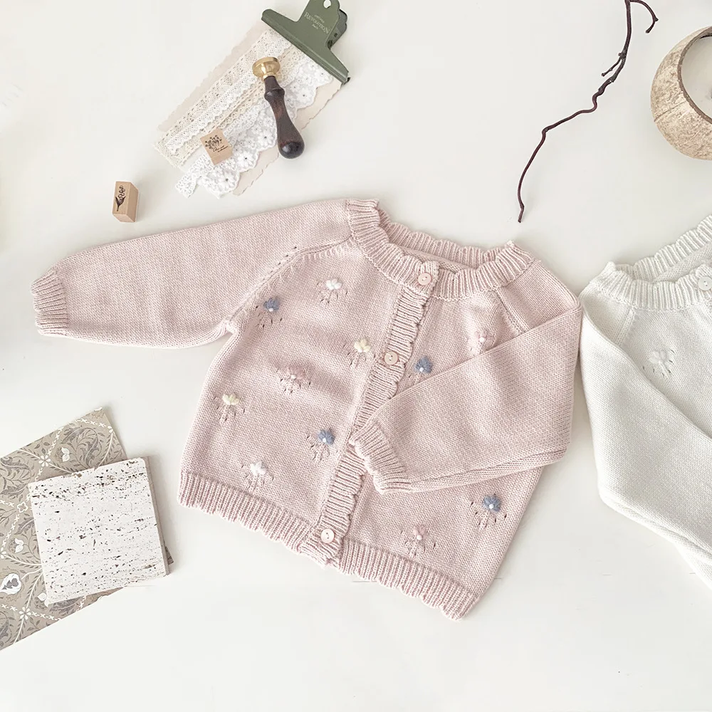 baby girl clothes kids coat Handmade crochet knitted cardigan Sweet autumn French countryside style coat