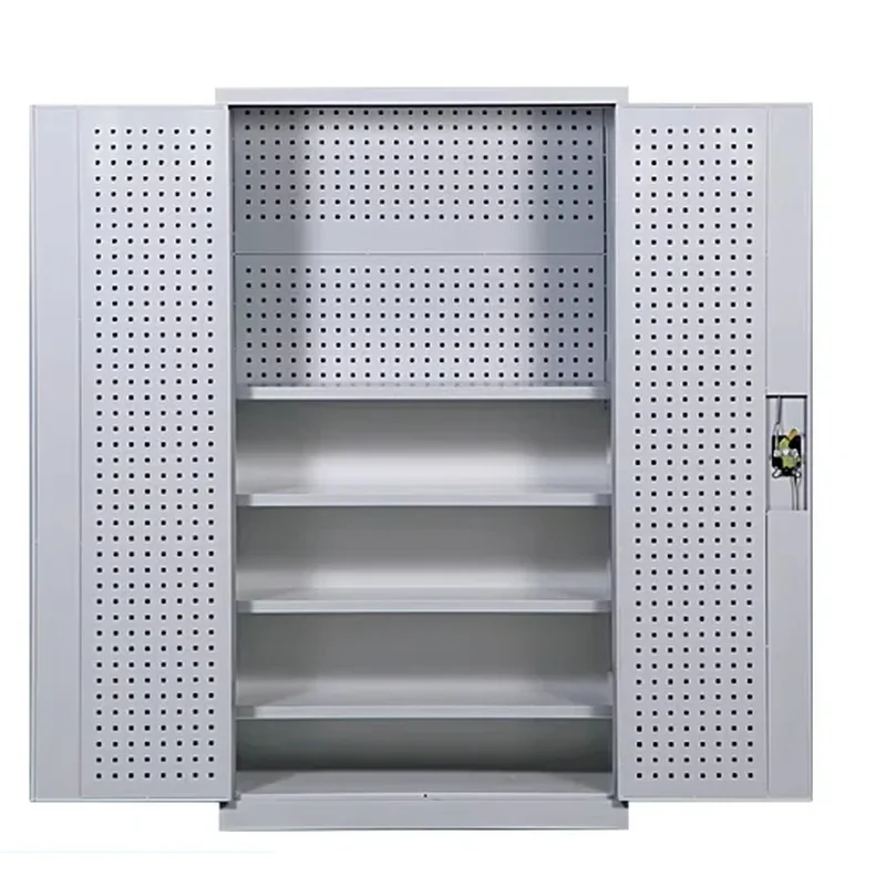 Heavy Duty Steel Tool Cabinet Double Door Lockable Design Adjustable Shelves For Garage Workshop Power Tools Storage