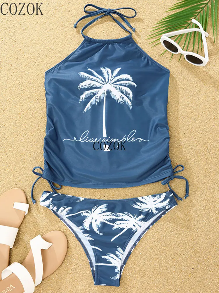 Traje de baño de coco con cordón lateral para mujer, conjunto de Tankini con cuello Halter, ropa de playa de verano, bañador bonito, novedad de 2023