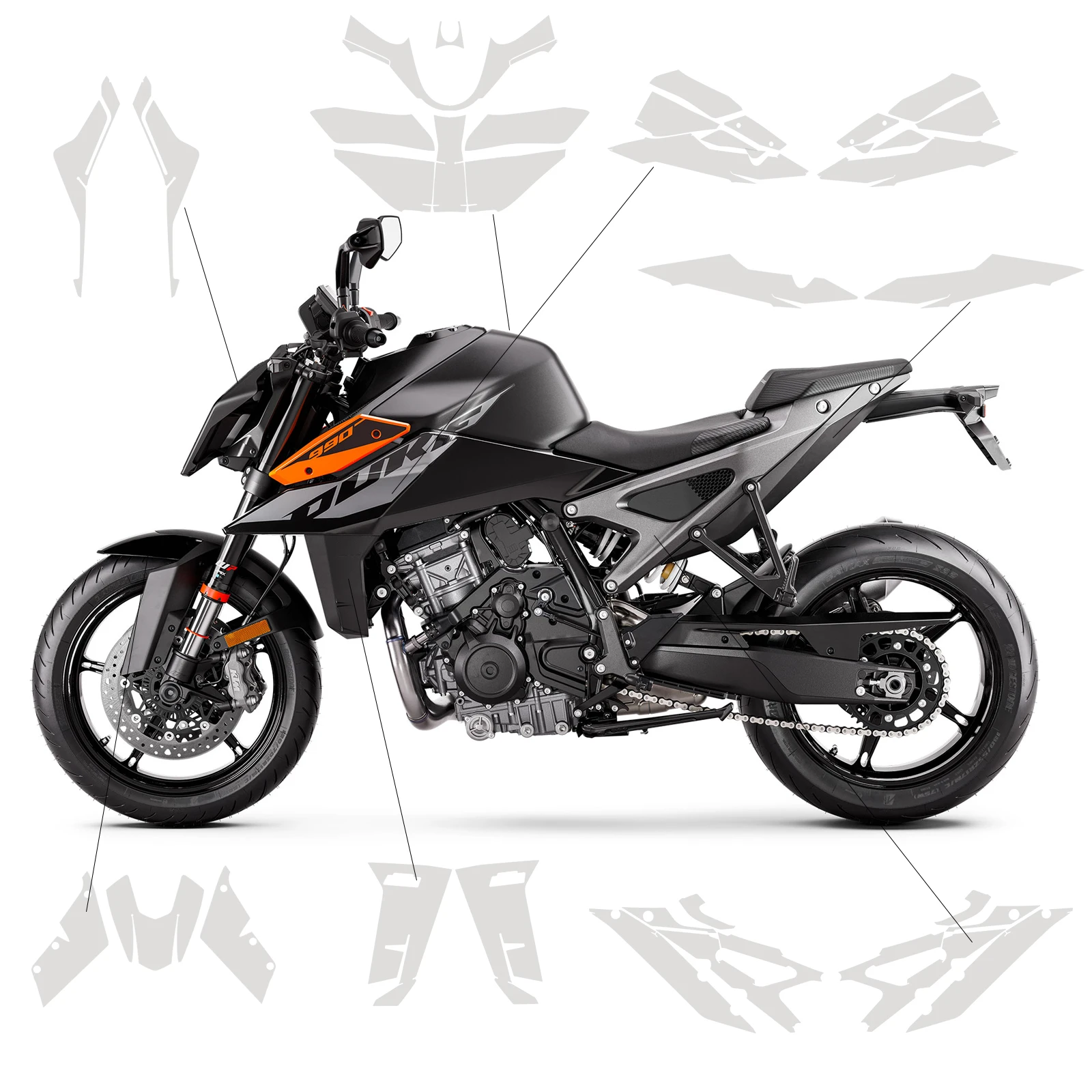 For KTM 990 DUKE Paint Protection Film  Motorcycle TPU Fairing Protection Anti-scratch Film Accessories 2024 Fits 990 Duke PPF