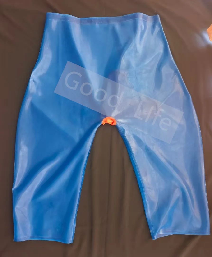 

Сексуальные женские прозрачные синие эротические латексные резиновые короткие до колена с красной передней частью и задницей, латексные трусики, латексная Lingeria