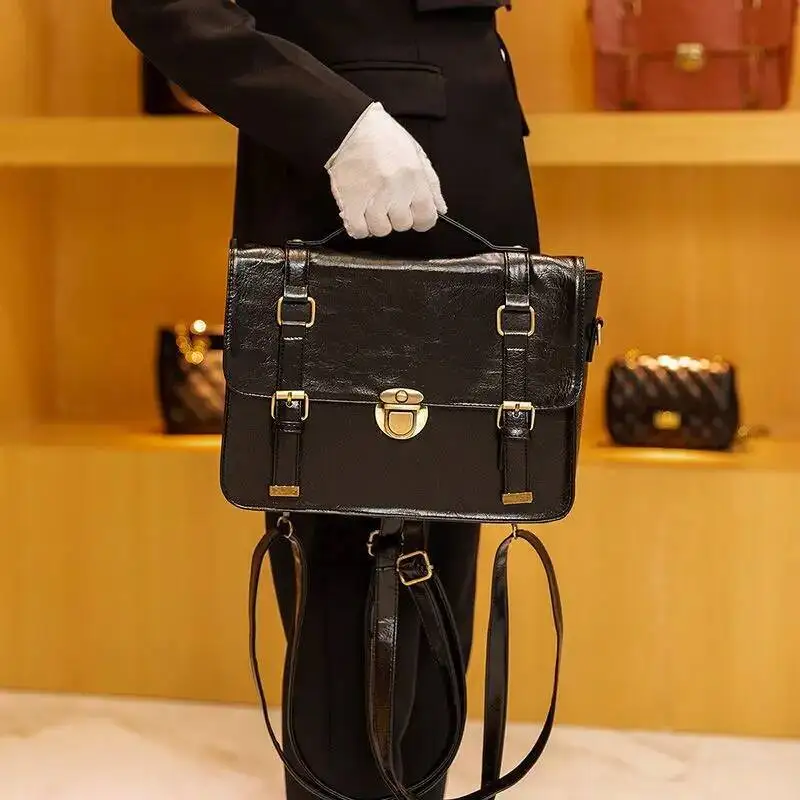 Bloom Vintage Black Y2k Messenger Bag Women 2025 New PU Leather Solid Crossbody Bags Ladies Retro Haruku JK Handbags Female
