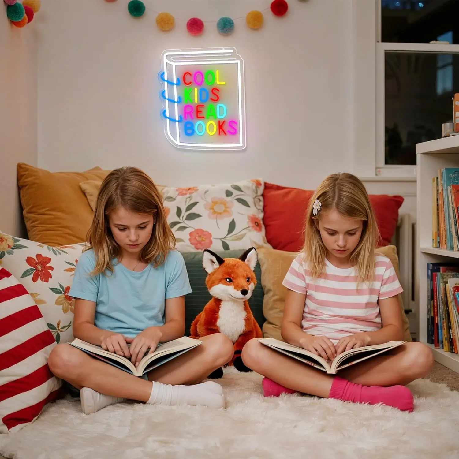 Cool Kids Read Books Neon Sign LED Neon Light for Kids Room Classroom Library Reading Corner Wall Decor Dimmable USB Powered