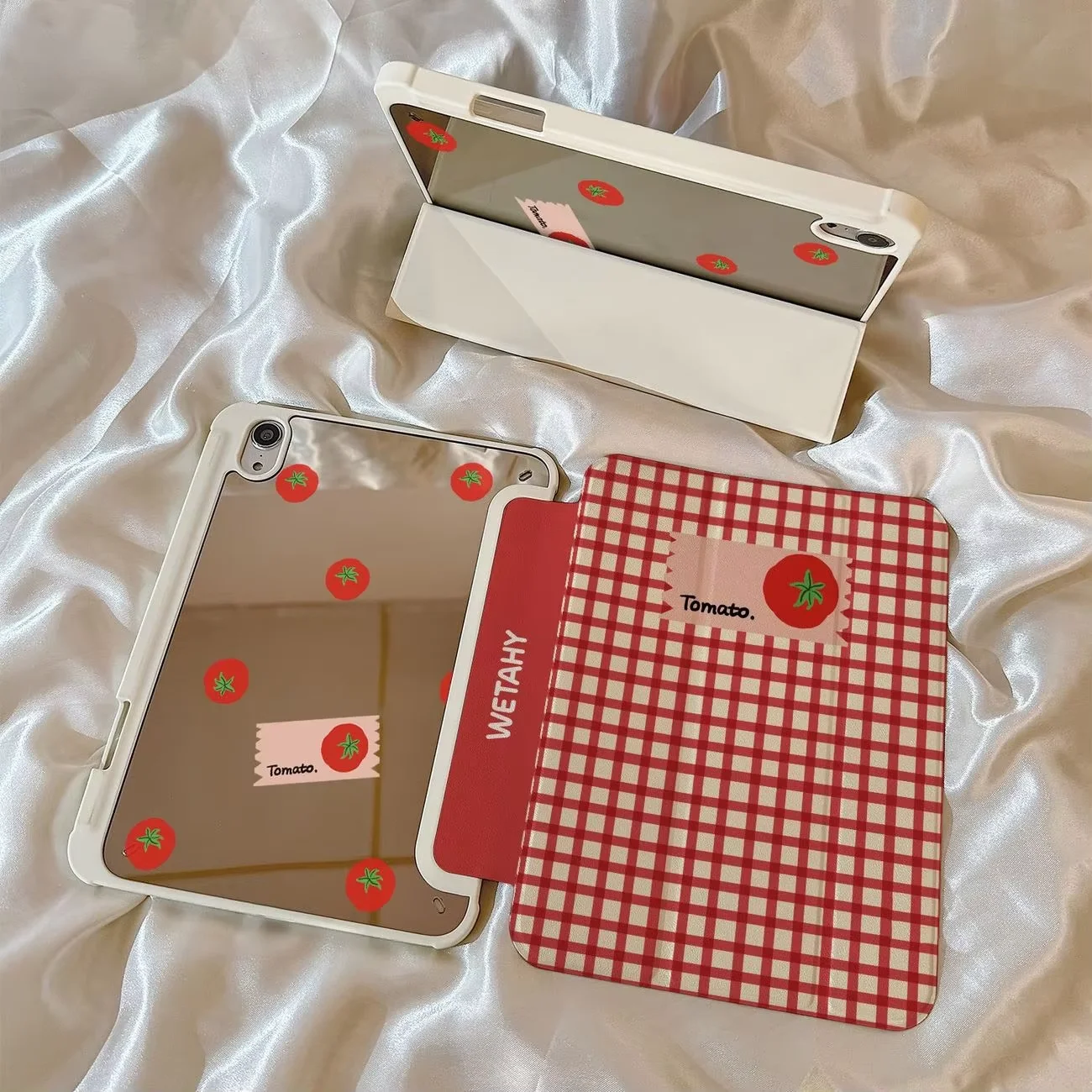 Mirror Cute Smiling Face Tomato Grid For iPad 11th A16 10 9 8 7 5 Pro 13 11 M5 M4 M3 M2 12.9'' Air 4 3 2 1 Mini 7 6 8.3'' Cover