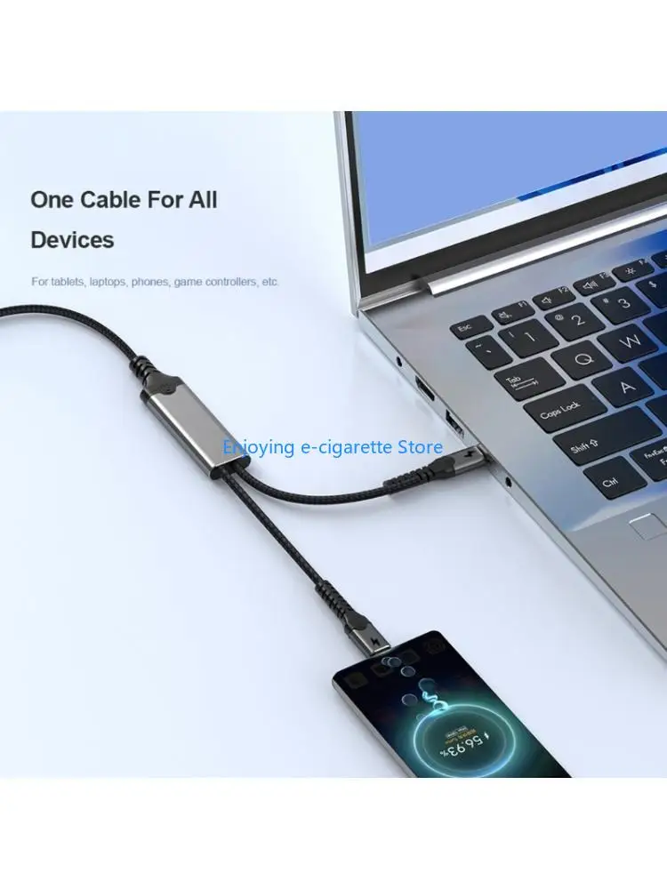 Type C Charging Cord for Two Devices, Fabric 2-in-1 Split Cable with Transfer Support for Tablet, Phone, Laptop Use Y4QF