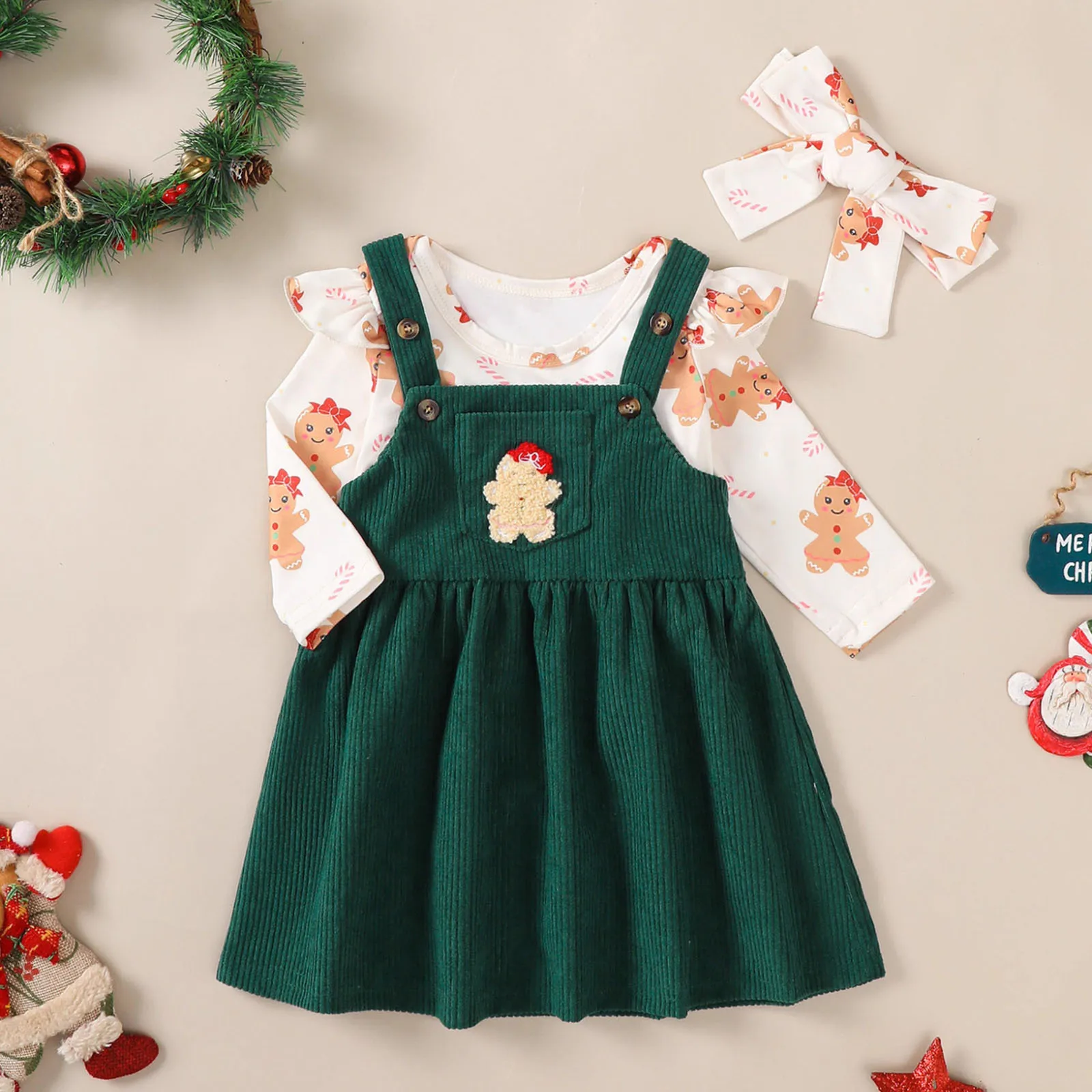 

Cute Newborns Outfits Baby Girl Christmas Dresses Fashion Round Neck Long Sleeve Patchwork Romper Overall Dress Disfraz NiñA