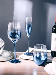 Blue Starry Sky Crystal Glass Goblet Red Wine Glass Mug Home High Value Party Grape Champagne Glass Cocktail Set Furniture Items