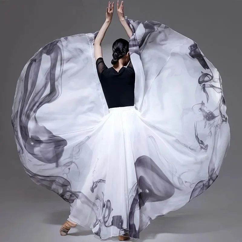 2026 Shuimo نمط التنانير الرقص الكلاسيكية المرأة 720 درجة حافة كبيرة تنانير طويلة ذات الطابقين أنيقة المرحلة زي التنانير البيضاء #6