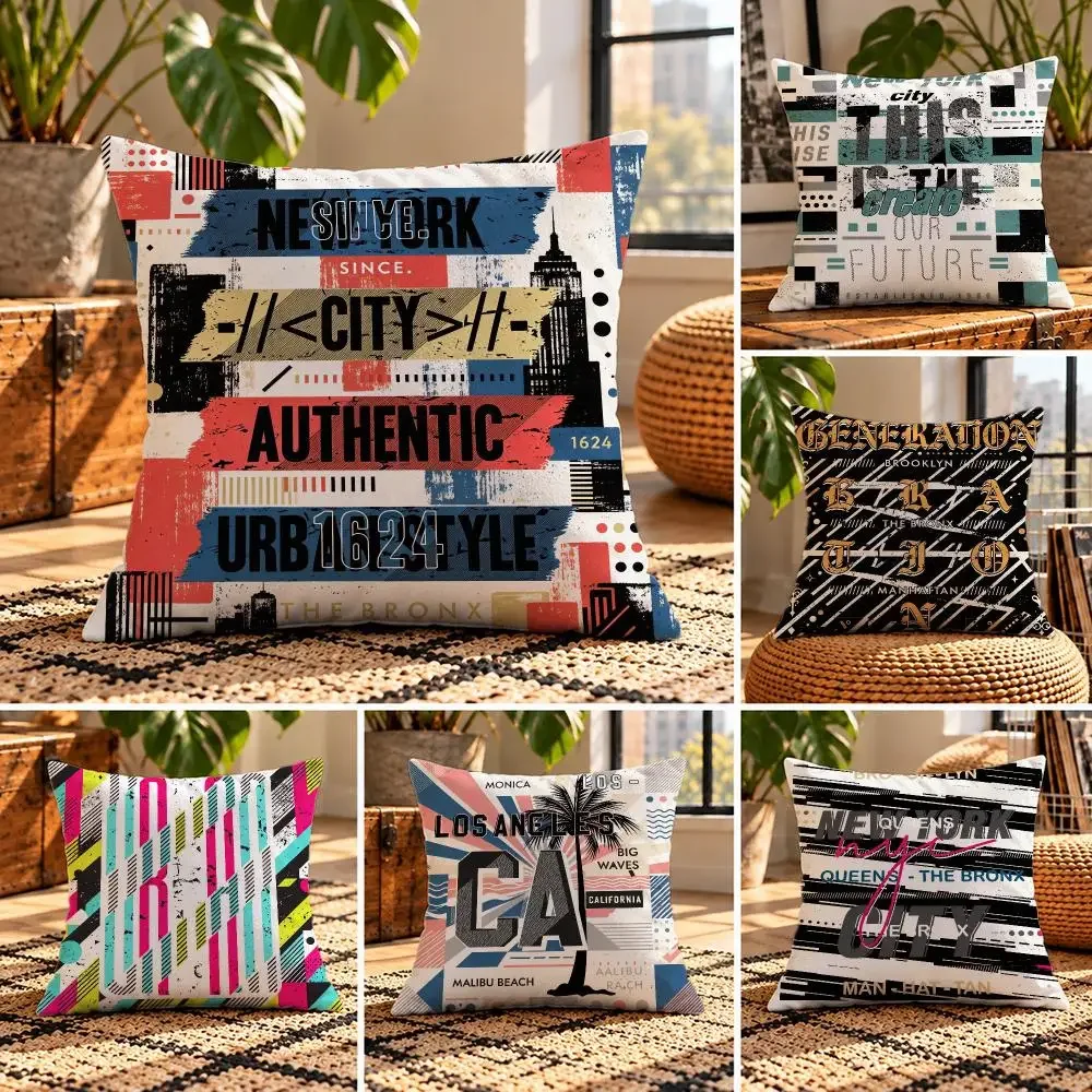 art Brush Stroke Urban Typography Graffiti Cushion Cover Short Plush Throw Pillow Cover Soft Cozy Cushion Case for Sofa Bedroom