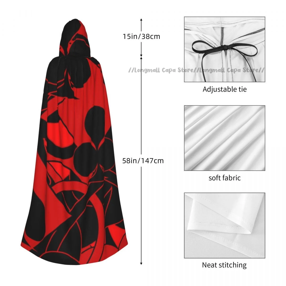 Cosplay Medieval Costumes Abstract Card Suits, Texture, Design Hooded Cloak Capes Long Robes Jackets Coat Carnival