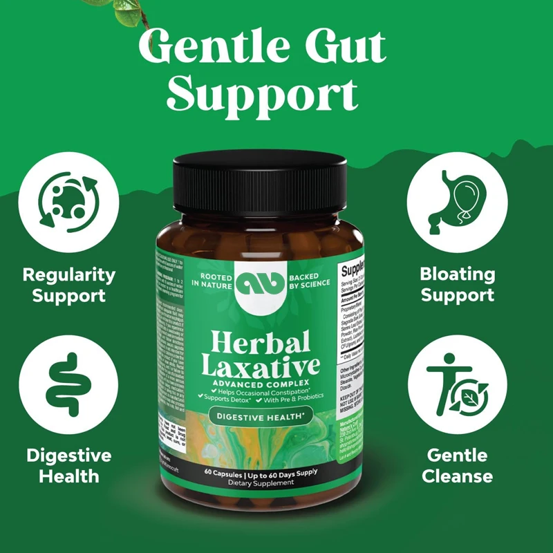 Herbal laxative capsules containing probiotics - natural laxatives clean the colon and support the digestive system