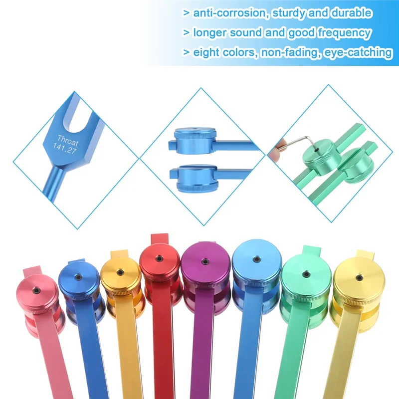 【Must-Haves】Chakra-Stimmgabel-Set, 7 Chakra + 1 gewichtete Stimmgabeln mit Seelzweck für Meditation, Yoga, Klangheilung