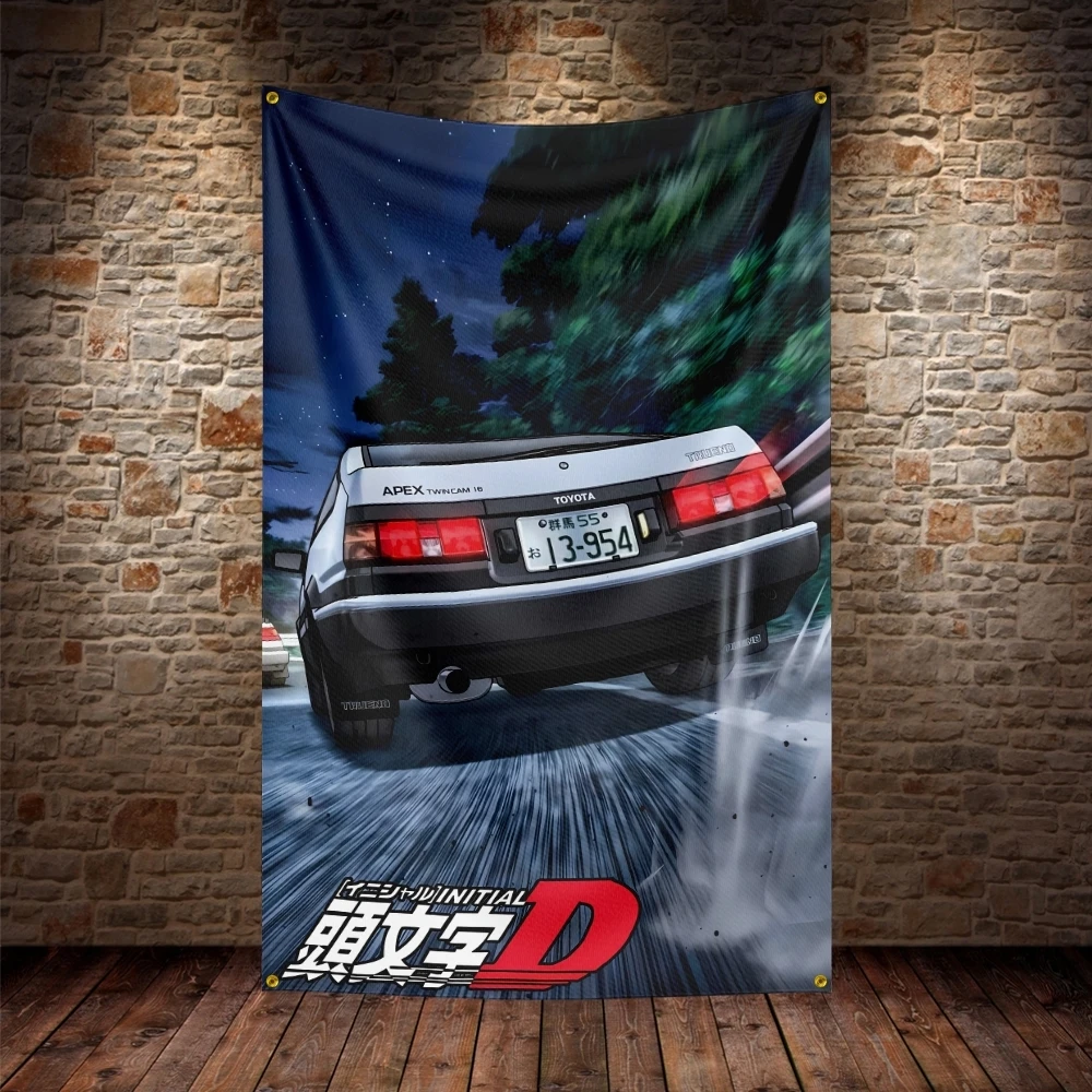 JDM Initial D Flag Polyester Digital Printing Car Banner For Decor