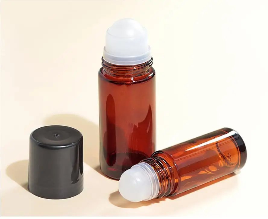 30ml 50ml Amber Clear Glass Roll On Bottle Essential Oil Perfume Bottle Travel Dispenser Bottle with big roller ball PP Cap ni17