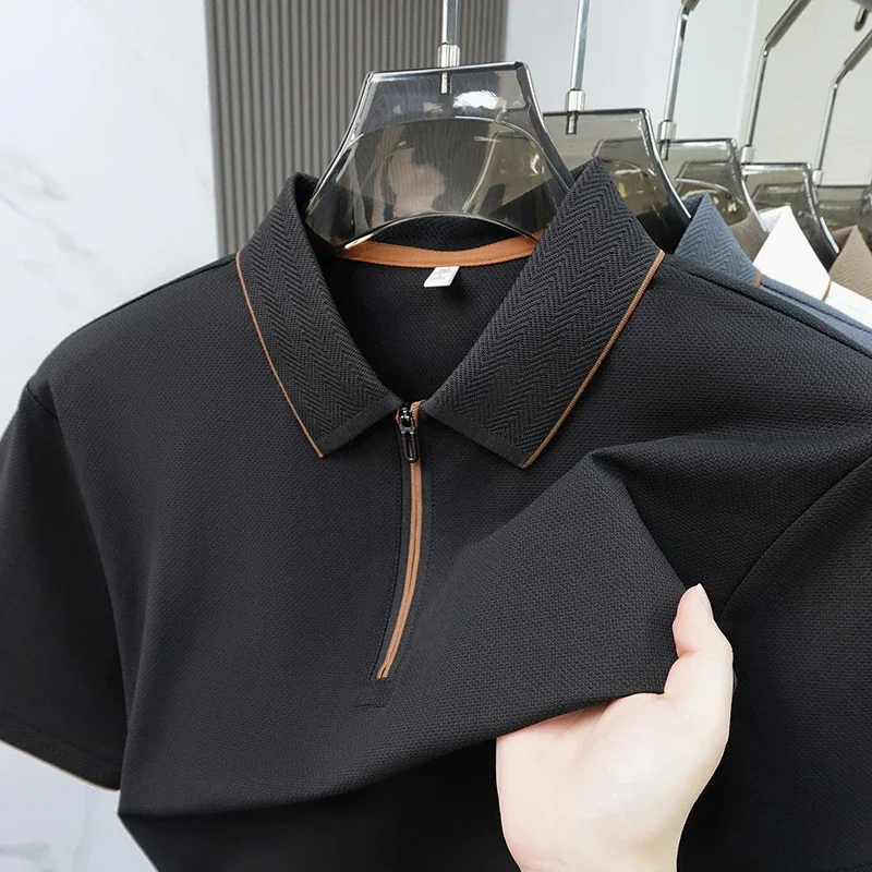 2026 Summer New Men's Solid Color Polo Shirt Quick Dry Lightweight Breathable Short Sleeve Casual Lapel Tops