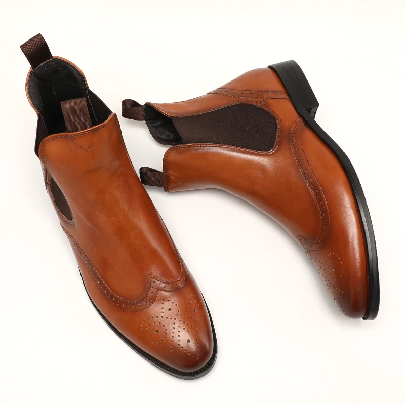 

Genuine Leather Fashion Men's Ankle Boots Black Brown Slip On Casual Dress Man Boots Formal Handmade Chelsea Boots Men Shoe