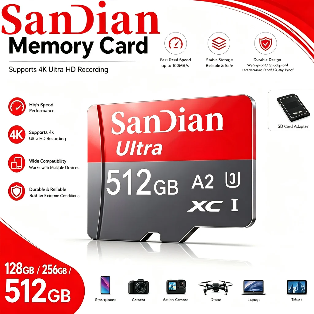TF Cards 512GB Memory Card 256GB Micro TF SD Card 128GB SD Cards HD Video C10 for GoPro/Laptop/Car Camera/Toy/Drone Camera