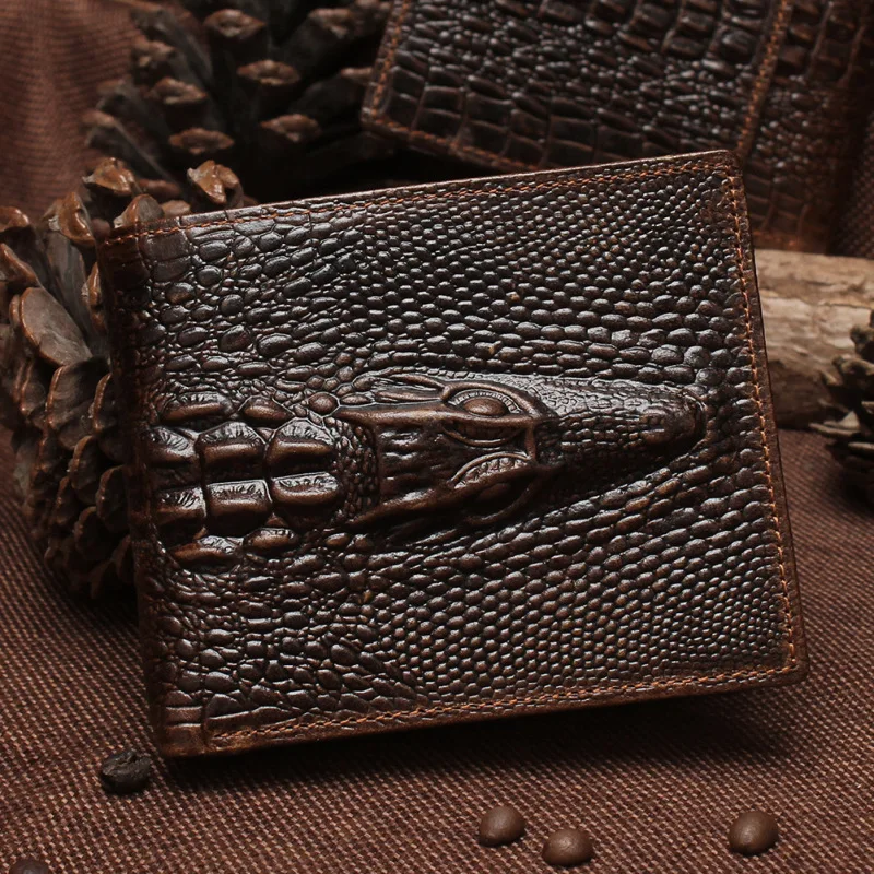 

Fashion Crocodile Pattern Money Clip for Men Folding Purse Cash Holder Vintage Pouch Genuine Cowhide Leather Wallets Keep Cards