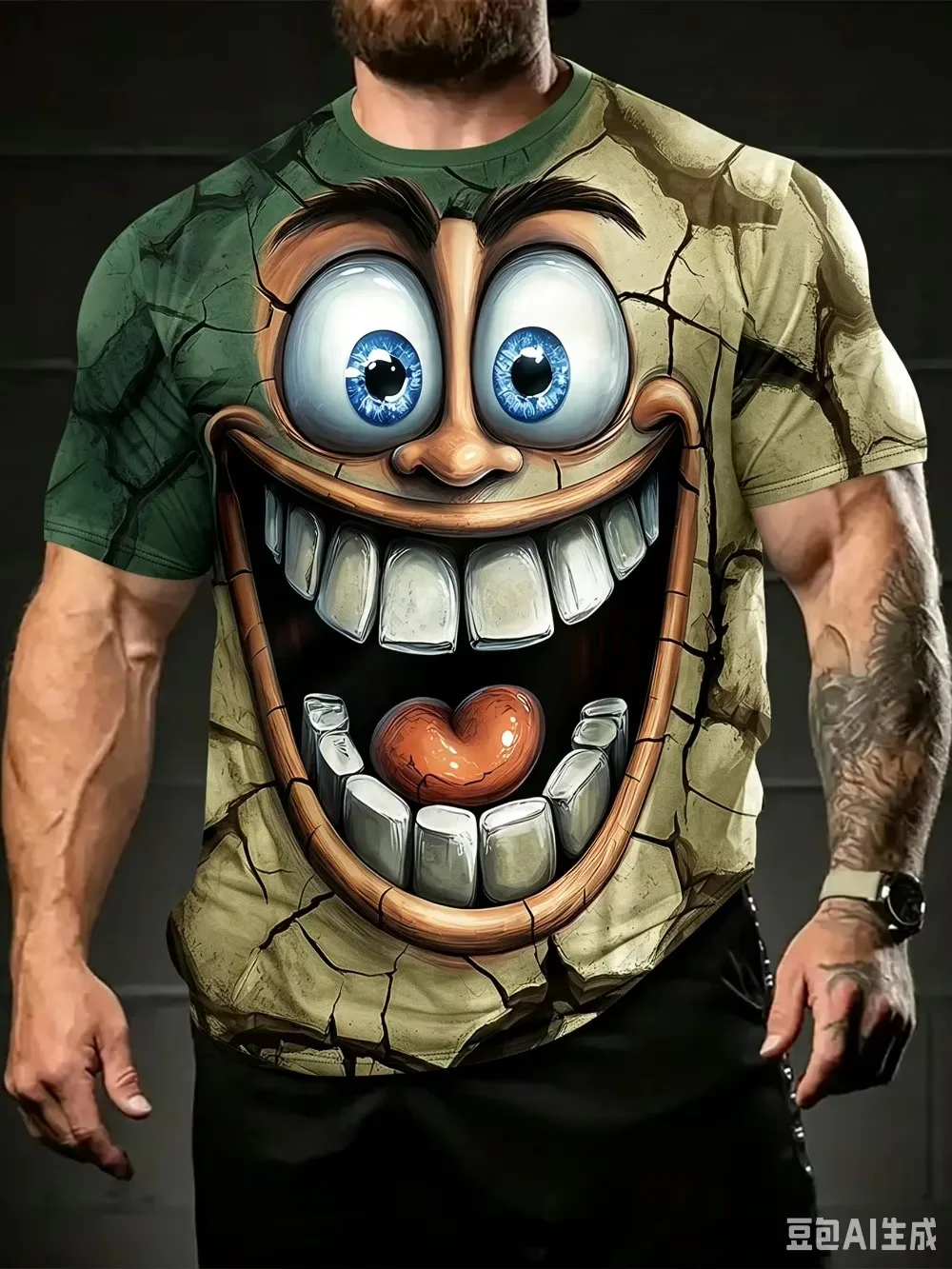 Funny Bizarre Exaggerated Laughter Cracked 3D-print Men's Breathable Loose Large-sized T-shirt Outdoor Street Casual Hip-hop Top