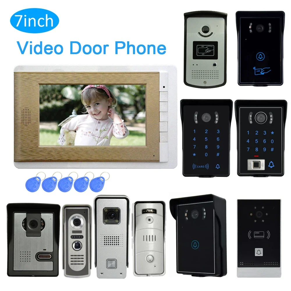 1 Set 7 Inch Smart Doorbell Ring Building Wired Video Door Phone Unlock Intercom System One To One Waterproof Camera Door Bell