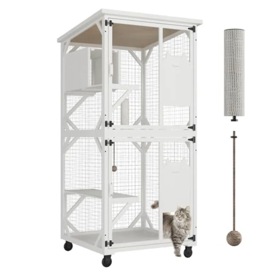 حاوية Catio للقطط الخارجية مع سقف 71 ارتفاع قفص خشبي كبير للقطط مع 3 منصات للقفز ومنزل قيلولة واحد لتعزيز #1