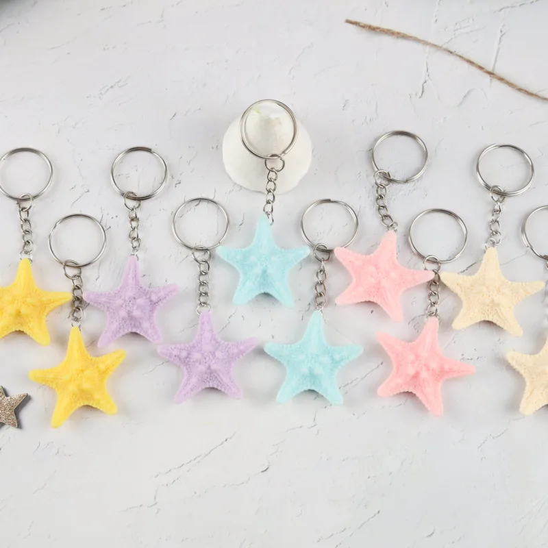 5/ 10 Five-color resin starfish keychain set Suitable for decorating bag pendants Suitable for the start of school、Summer by the
