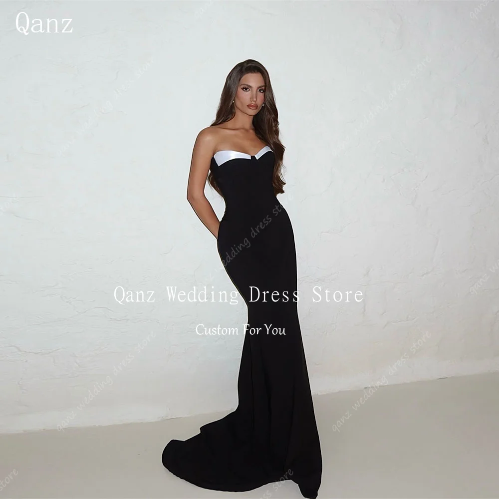 

Qanz Black Satin Evening Dresses Mermaid Sweetheart Vestidos De Gala Sleeveless Elegant Party Dresses For Woman Customized