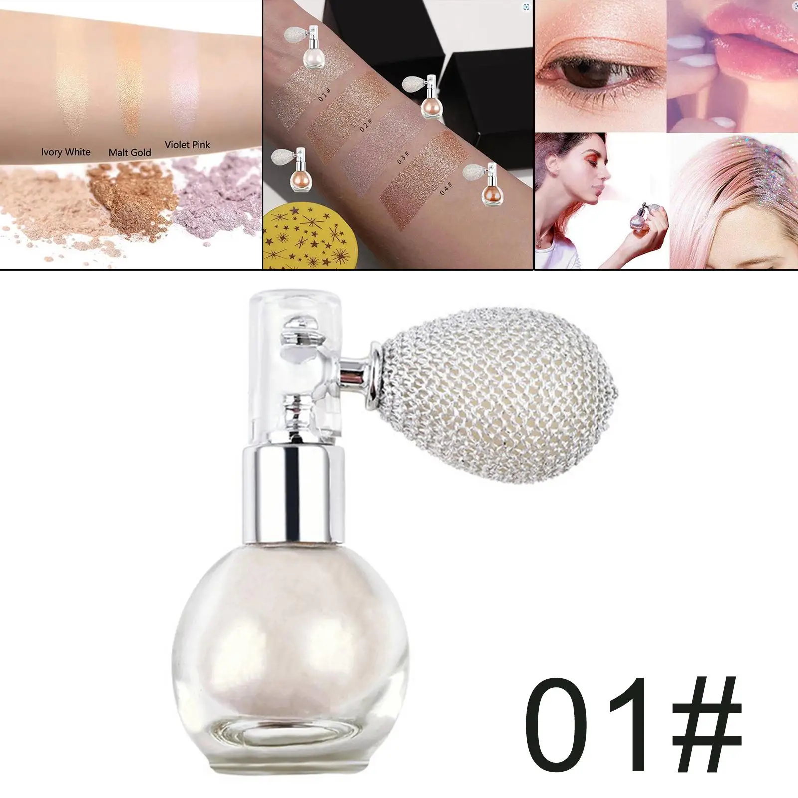 Highlighter Powder Spray Shiny Makeup Spray Sparkle Brighten Glitter Shimmer High Gloss Powder for Face Hair Cosmetic Body Women