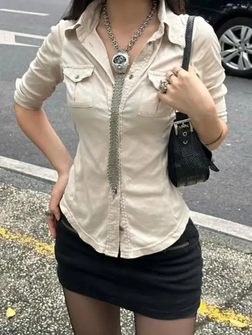 2025 Autumn/winter Y2K Style Long Sleeved Workwear Top, Women's Shirt, Women's Clothing