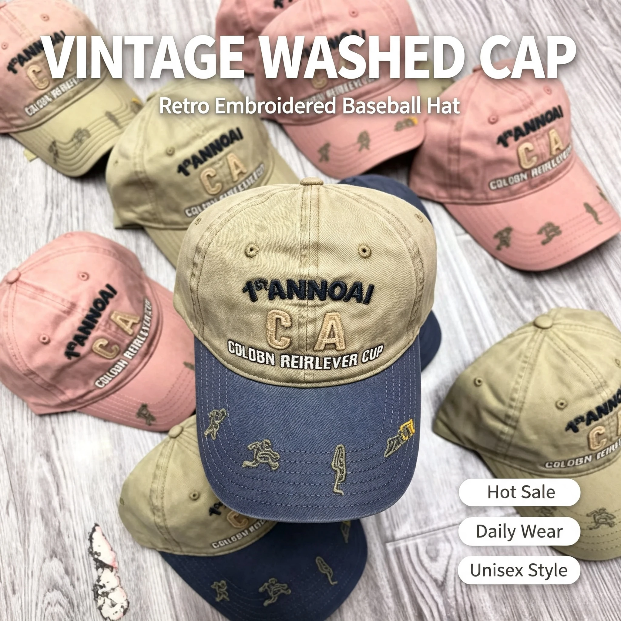 Vintage Washed Baseball Cap for Men Women 3D Embroidered CA Letter Soft Dad Hat Outdoor Sports Casual Adjustable Trucker Hats