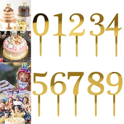 10Pcs 0-9 Number For Cake Topper Shiny Gold Acrylic Number Cake Toppers Decorations for Birthday Party Wedding Anniversary