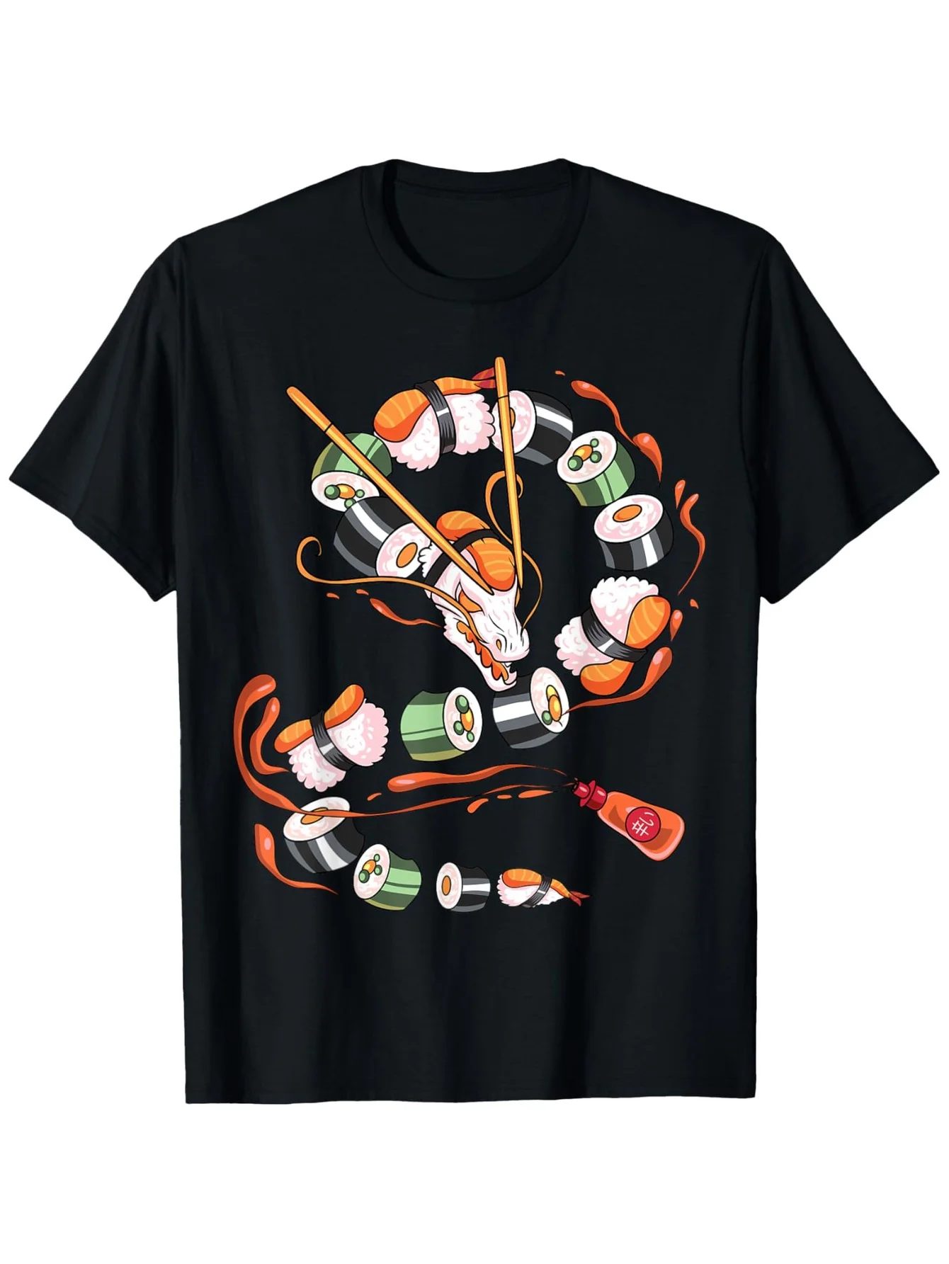 

Суши-ролл, японская еда, милый дракон, аниме, суши-футболка, футболка из 100% хлопка с круглым вырезом и короткими рукавами