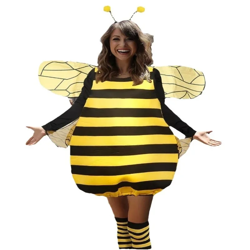 Yellow Bee Ladybug Cosplay Fantasias para adultos e crianças, Halloween Onesie, adereços de férias, roupas engraçadas de palco, mulheres e meninas