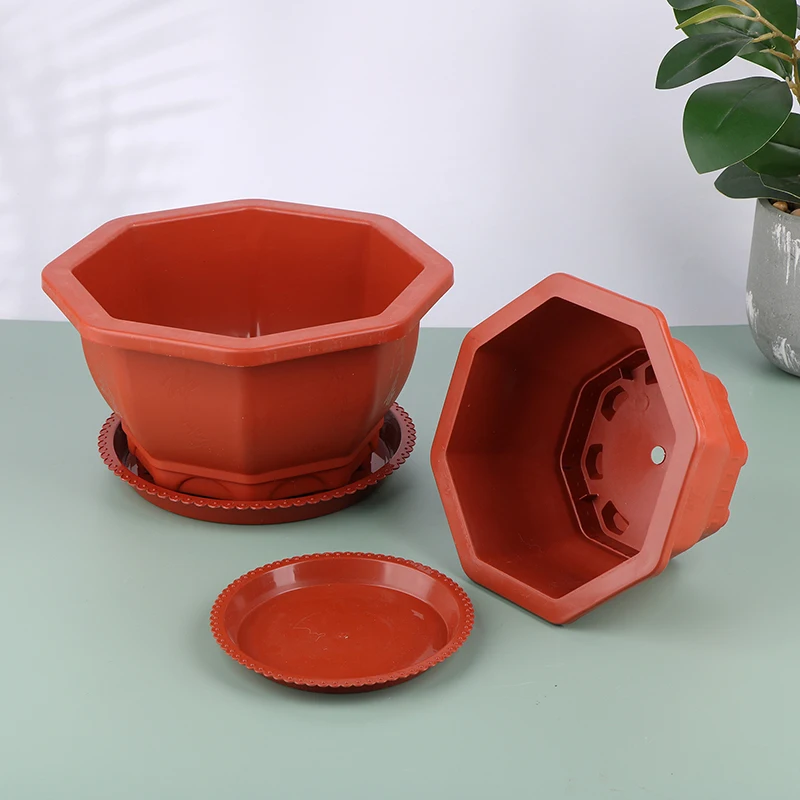 1Pc vaso da fiori in plastica esagonale con vassoio non è facile da deformare Bonsai speciale pianta verde classica decorazione da giardino per interni