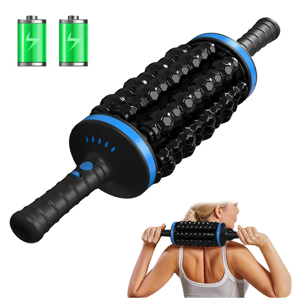 Electric Roller Massage Stick Deep Tissue Muscle Fascia Relaxation Massager Cordless Rechargeable Fitness Exercise Pain Relief