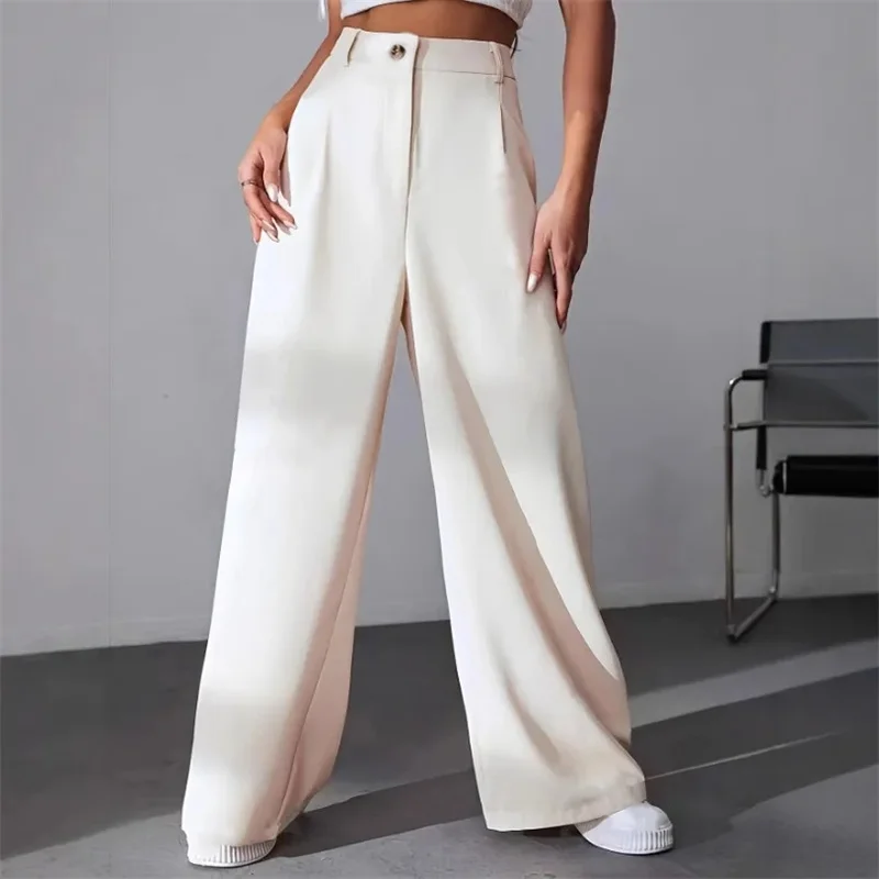 

Elegant Wide Leg Pants Women Korean Style High Waist Black Baggy Pants Office Ladies Fashion Loose Suit Trousers Streetwear