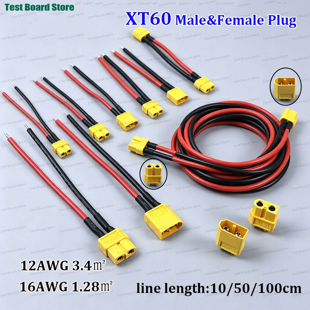XT60 Male Female Connector Plug with 10/50/100cm 12AWG 16AWG Silicone Wire Cable For RC Airplane Lipo Battery ESC FPV Drone Car