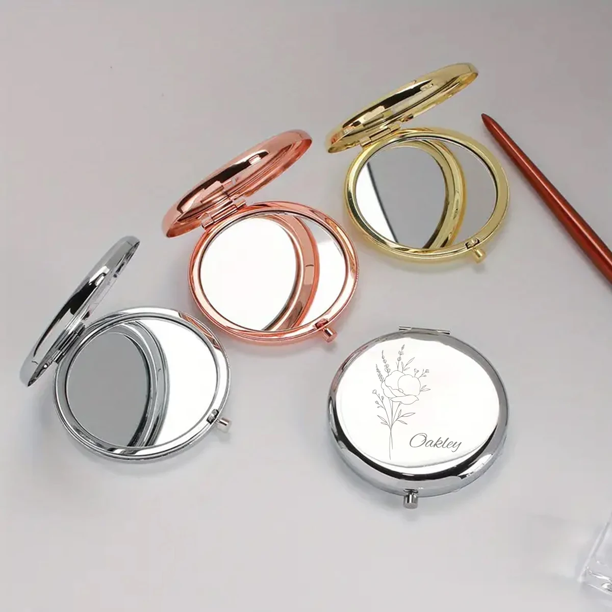 1pc Funny flower Custom Name Makeup Mirror Folding Mirror Round Circle Mirror Fold Mirror Bridesmaid Gifts Birthday Gift