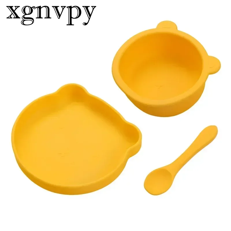 xgnvpy Ins Baby Training Eating Silicone Tray Integrated Suction Bowl Baby Complementary Food Feeding Spoon Tableware Set