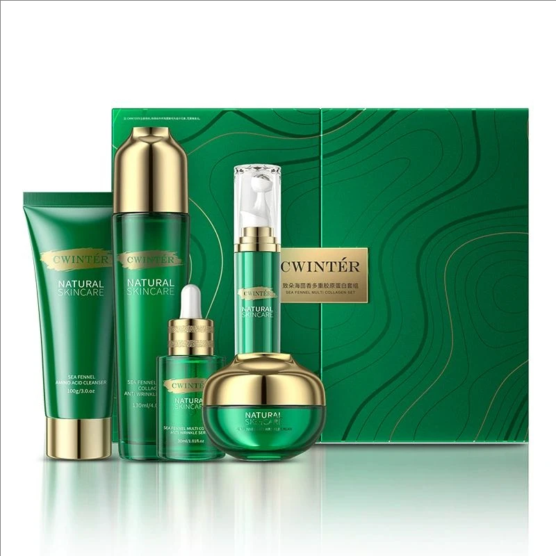 Five Piece Skin Care Sets Sea Fennel Collagen Anti Wrinkles for Face Cream Facial Toner Face Serum Eye Cream Face Cleanser Kit