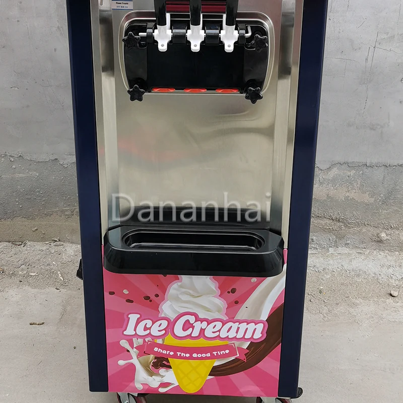

Профессиональная вертикальная коммерческая машина для мягкого мороженого с 3 вкусами, включая клубничное, для рожков и сандэ, подходит для домашнего использования