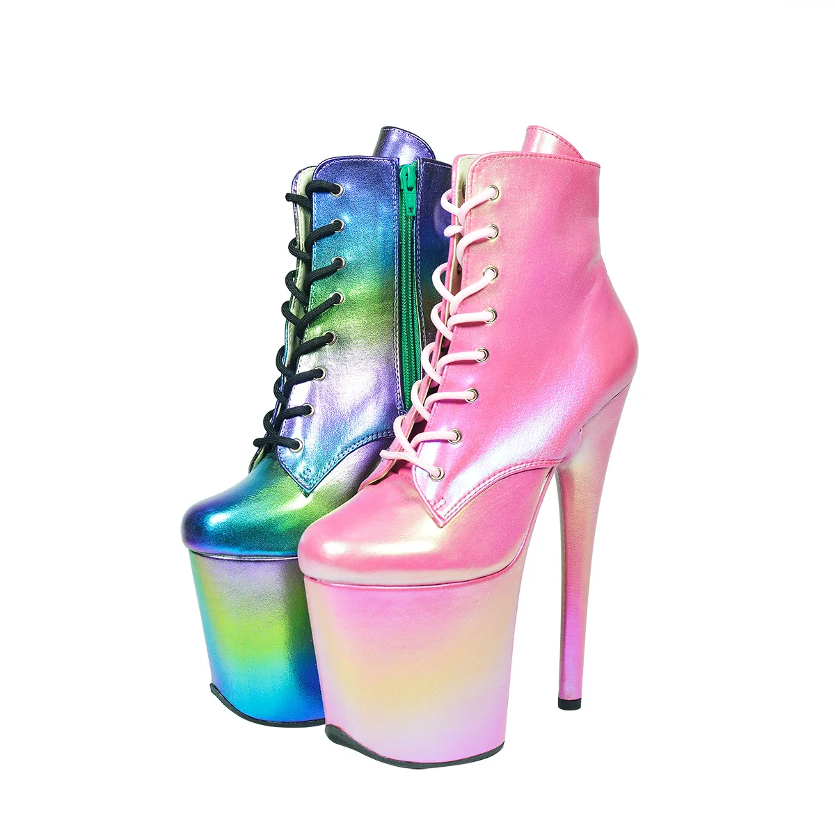 20Cm/8inches Pole Dance Ankle Boots Women Exotic Stripper High Heels Shiny Blingbling Unisex Queen Shoes Custom