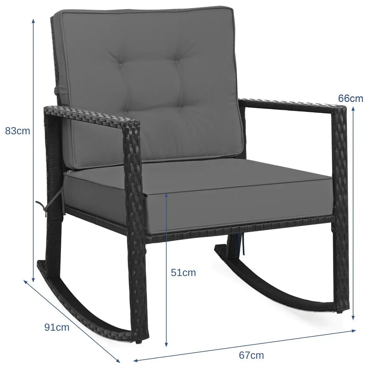 GOFLAME Outdoor Wicker Furniture Rocking Chair Metal Frame Patio Rattan Rocker w/Cushion