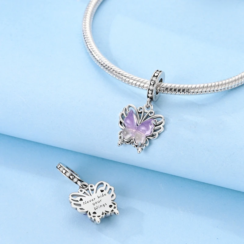 Magical 100% 925 Sterling Silver Glass Flower Butterfly Charms Beads Fit 3mm 925 Original Bracelets DIY Party Jewelry Gifts
