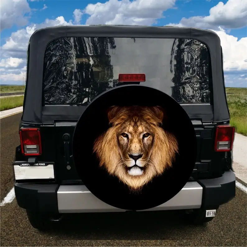 Lion Head Spare Tire Cover ~ ALL Sizes available in menu~ Camera opening option in Menu ~ Heavy Duty Tire Protector